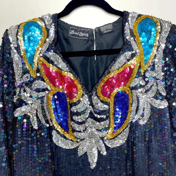 Jewel Queen Silk Sequin Dress Women Y2K Hollywood Regency fairycore whimsygoth - Picture 4 of 12